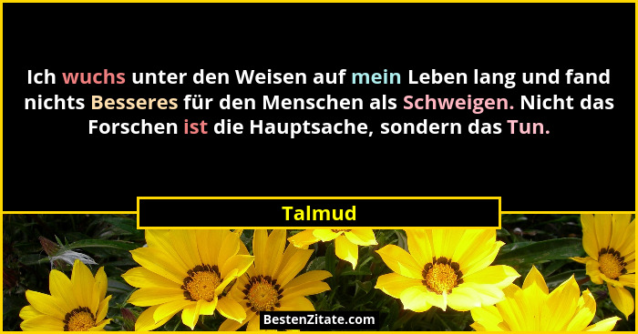 Ich wuchs unter den Weisen auf mein Leben lang und fand nichts Besseres für den Menschen als Schweigen. Nicht das Forschen ist die Hauptsache... - Talmud