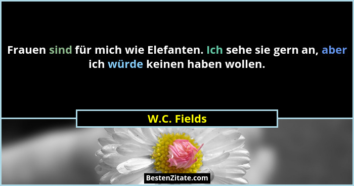 Frauen sind für mich wie Elefanten. Ich sehe sie gern an, aber ich würde keinen haben wollen.... - W.C. Fields