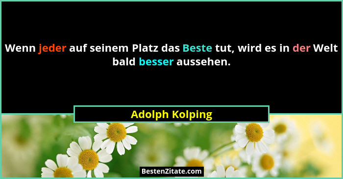 Wenn jeder auf seinem Platz das Beste tut, wird es in der Welt bald besser aussehen.... - Adolph Kolping