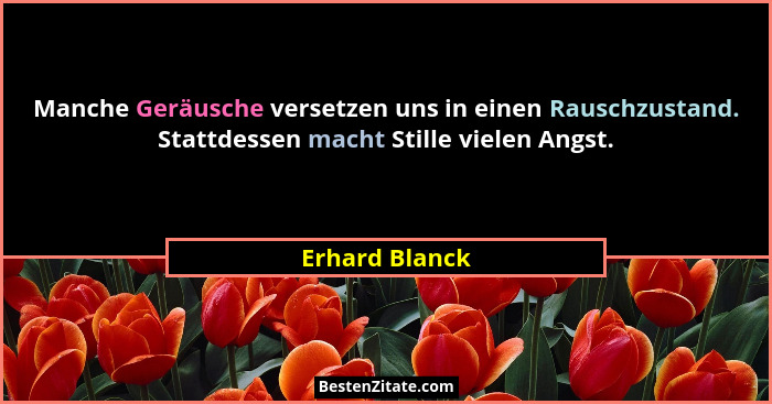 Manche Geräusche versetzen uns in einen Rauschzustand. Stattdessen macht Stille vielen Angst.... - Erhard Blanck