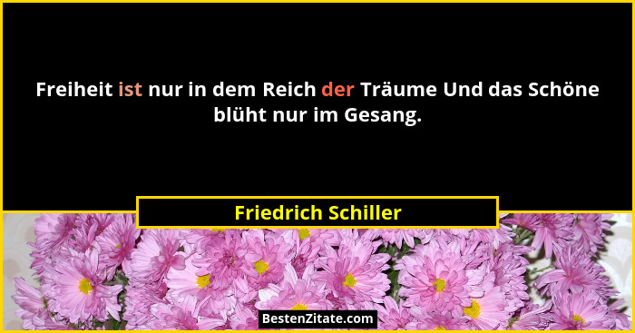Freiheit ist nur in dem Reich der Träume Und das Schöne blüht nur im Gesang.... - Friedrich Schiller