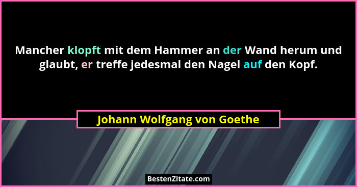 Mancher klopft mit dem Hammer an der Wand herum und glaubt, er treffe jedesmal den Nagel auf den Kopf.... - Johann Wolfgang von Goethe
