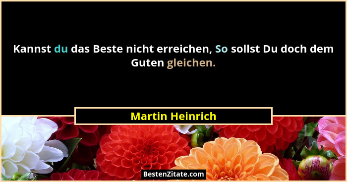 Kannst du das Beste nicht erreichen, So sollst Du doch dem Guten gleichen.... - Martin Heinrich