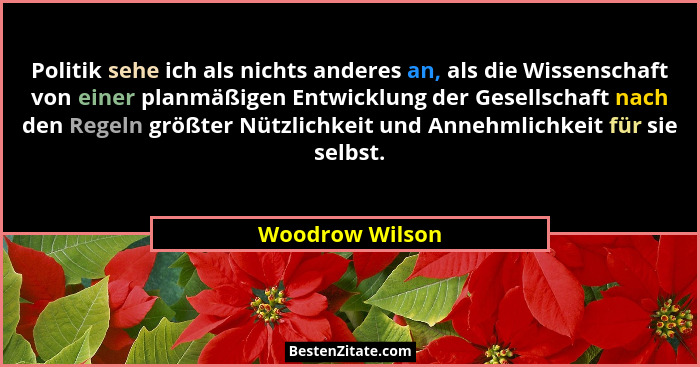 Politik sehe ich als nichts anderes an, als die Wissenschaft von einer planmäßigen Entwicklung der Gesellschaft nach den Regeln größt... - Woodrow Wilson
