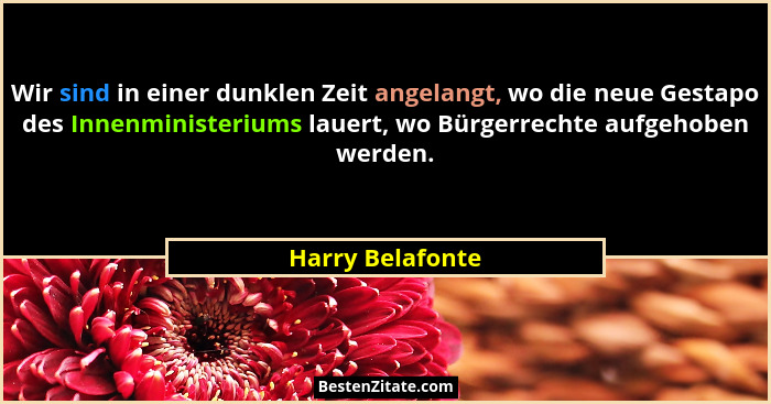 Wir sind in einer dunklen Zeit angelangt, wo die neue Gestapo des Innenministeriums lauert, wo Bürgerrechte aufgehoben werden.... - Harry Belafonte