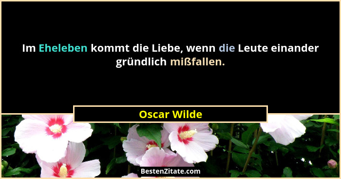 Im Eheleben kommt die Liebe, wenn die Leute einander gründlich mißfallen.... - Oscar Wilde