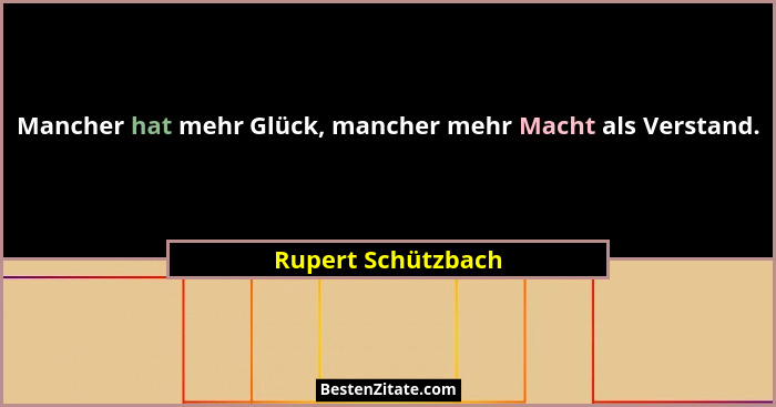 Mancher hat mehr Glück, mancher mehr Macht als Verstand.... - Rupert Schützbach