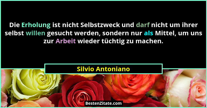Die Erholung ist nicht Selbstzweck und darf nicht um ihrer selbst willen gesucht werden, sondern nur als Mittel, um uns zur Arbeit... - Silvio Antoniano