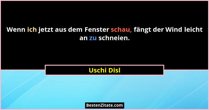 Wenn ich jetzt aus dem Fenster schau, fängt der Wind leicht an zu schneien.... - Uschi Disl