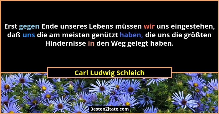 Erst gegen Ende unseres Lebens müssen wir uns eingestehen, daß uns die am meisten genützt haben, die uns die größten Hinderniss... - Carl Ludwig Schleich
