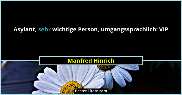 Asylant, sehr wichtige Person, umgangssprachlich: VIP... - Manfred Hinrich
