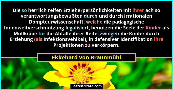 Die so herrlich reifen Erzieherpersönlichkeiten mit ihrer ach so verantwortungsbewußten durch und durch irrationalen Dompteur... - Ekkehard von Braunmühl