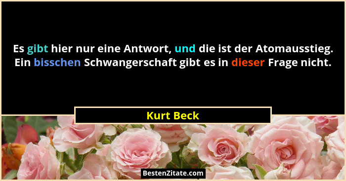 Es gibt hier nur eine Antwort, und die ist der Atomausstieg. Ein bisschen Schwangerschaft gibt es in dieser Frage nicht.... - Kurt Beck