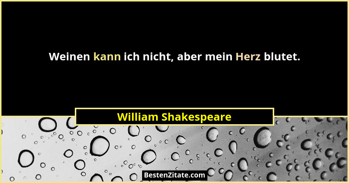 Weinen kann ich nicht, aber mein Herz blutet.... - William Shakespeare