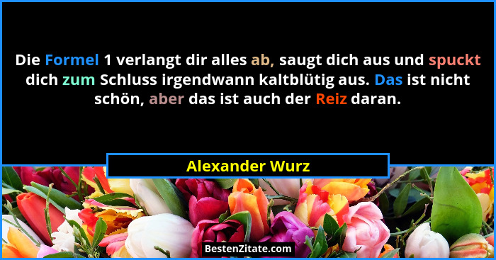 Die Formel 1 verlangt dir alles ab, saugt dich aus und spuckt dich zum Schluss irgendwann kaltblütig aus. Das ist nicht schön, aber d... - Alexander Wurz