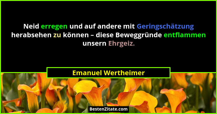 Neid erregen und auf andere mit Geringschätzung herabsehen zu können – diese Beweggründe entflammen unsern Ehrgeiz.... - Emanuel Wertheimer