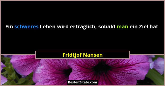 Ein schweres Leben wird erträglich, sobald man ein Ziel hat.... - Fridtjof Nansen