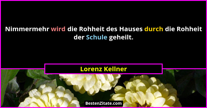 Nimmermehr wird die Rohheit des Hauses durch die Rohheit der Schule geheilt.... - Lorenz Kellner