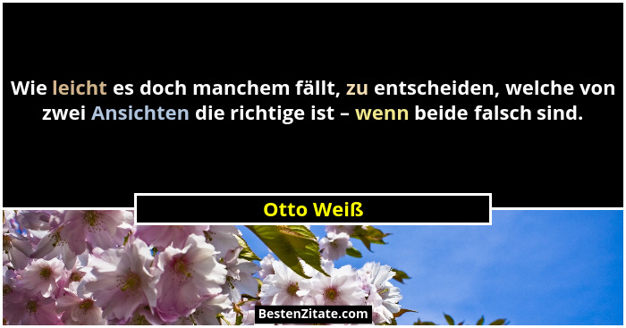 Wie leicht es doch manchem fällt, zu entscheiden, welche von zwei Ansichten die richtige ist – wenn beide falsch sind.... - Otto Weiß