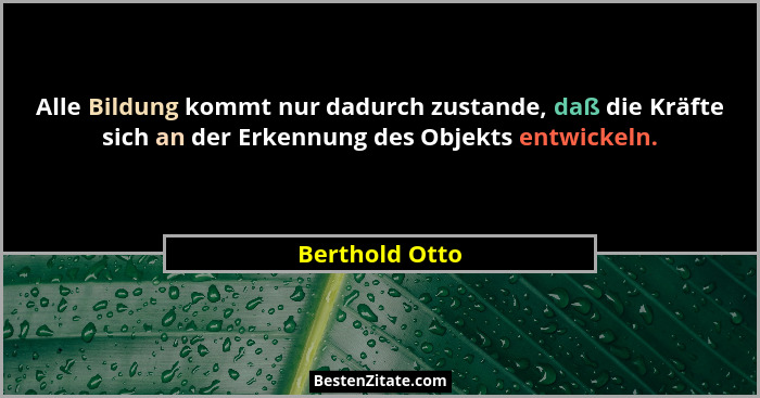 Alle Bildung kommt nur dadurch zustande, daß die Kräfte sich an der Erkennung des Objekts entwickeln.... - Berthold Otto