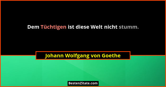 Dem Tüchtigen ist diese Welt nicht stumm.... - Johann Wolfgang von Goethe