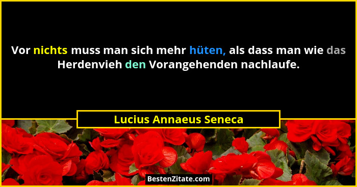 Vor nichts muss man sich mehr hüten, als dass man wie das Herdenvieh den Vorangehenden nachlaufe.... - Lucius Annaeus Seneca