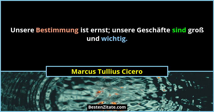 Unsere Bestimmung ist ernst; unsere Geschäfte sind groß und wichtig.... - Marcus Tullius Cicero