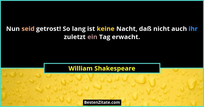 Nun seid getrost! So lang ist keine Nacht, daß nicht auch ihr zuletzt ein Tag erwacht.... - William Shakespeare