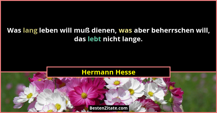 Was lang leben will muß dienen, was aber beherrschen will, das lebt nicht lange.... - Hermann Hesse
