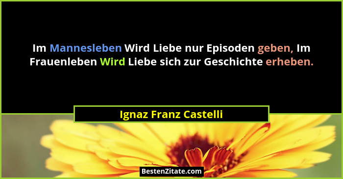 Im Mannesleben Wird Liebe nur Episoden geben, Im Frauenleben Wird Liebe sich zur Geschichte erheben.... - Ignaz Franz Castelli