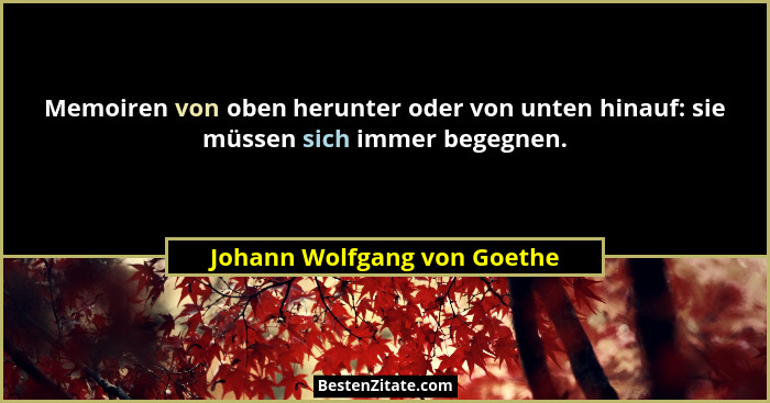 Memoiren von oben herunter oder von unten hinauf: sie müssen sich immer begegnen.... - Johann Wolfgang von Goethe
