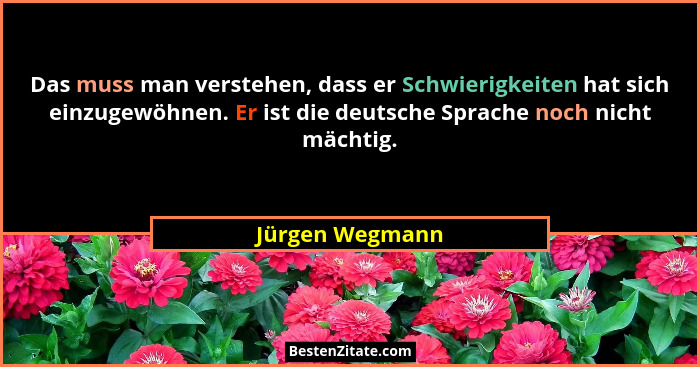 Das muss man verstehen, dass er Schwierigkeiten hat sich einzugewöhnen. Er ist die deutsche Sprache noch nicht mächtig.... - Jürgen Wegmann