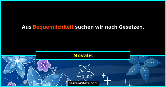Aus Bequemlichkeit suchen wir nach Gesetzen.... - Novalis