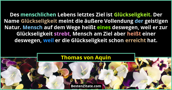 Des menschlichen Lebens letztes Ziel ist Glückseligkeit. Der Name Glückseligkeit meint die äußere Vollendung der geistigen Natur. M... - Thomas von Aquin