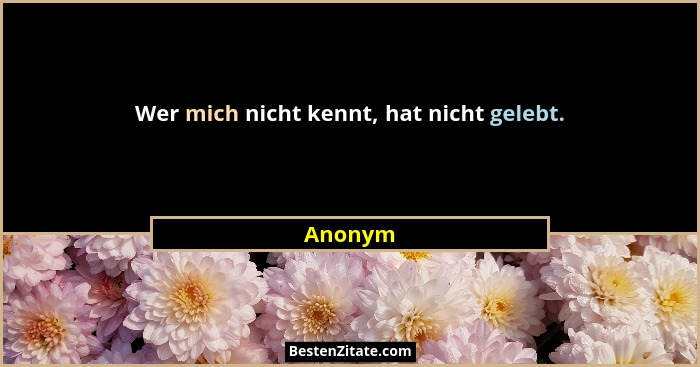 Wer mich nicht kennt, hat nicht gelebt.... - Anonym
