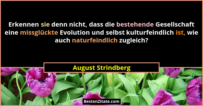 Erkennen sie denn nicht, dass die bestehende Gesellschaft eine missglückte Evolution und selbst kulturfeindlich ist, wie auch natu... - August Strindberg