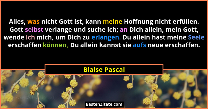 Alles, was nicht Gott ist, kann meine Hoffnung nicht erfüllen. Gott selbst verlange und suche ich; an Dich allein, mein Gott, wende ic... - Blaise Pascal