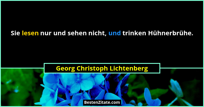 Sie lesen nur und sehen nicht, und trinken Hühnerbrühe.... - Georg Christoph Lichtenberg