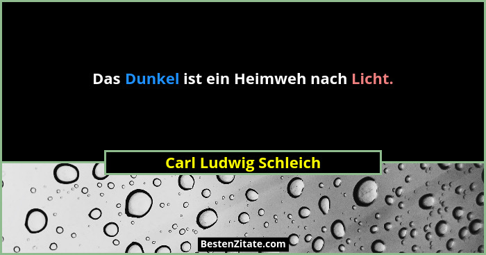 Das Dunkel ist ein Heimweh nach Licht.... - Carl Ludwig Schleich