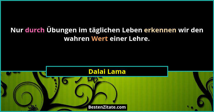 Nur durch Übungen im täglichen Leben erkennen wir den wahren Wert einer Lehre.... - Dalai Lama