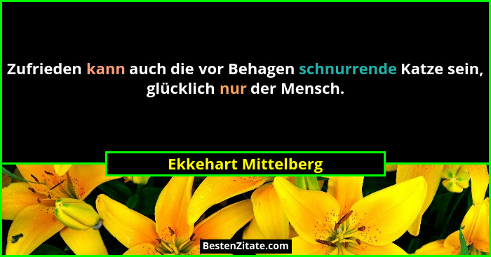 Zufrieden kann auch die vor Behagen schnurrende Katze sein, glücklich nur der Mensch.... - Ekkehart Mittelberg