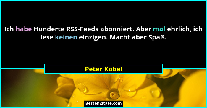 Ich habe Hunderte RSS-Feeds abonniert. Aber mal ehrlich, ich lese keinen einzigen. Macht aber Spaß.... - Peter Kabel