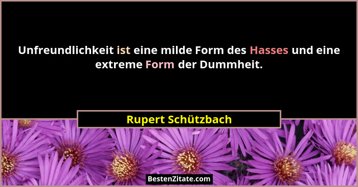 Unfreundlichkeit ist eine milde Form des Hasses und eine extreme Form der Dummheit.... - Rupert Schützbach