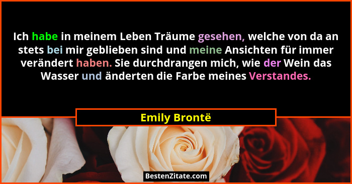 Ich habe in meinem Leben Träume gesehen, welche von da an stets bei mir geblieben sind und meine Ansichten für immer verändert haben. S... - Emily Brontë