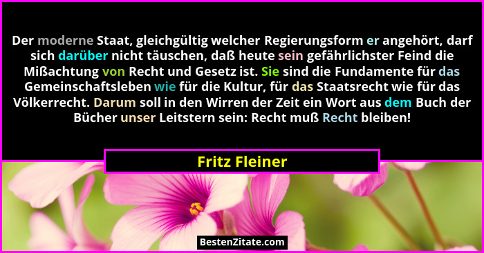 Der moderne Staat, gleichgültig welcher Regierungsform er angehört, darf sich darüber nicht täuschen, daß heute sein gefährlichster Fe... - Fritz Fleiner