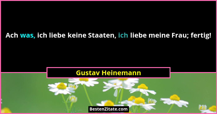 Ach was, ich liebe keine Staaten, ich liebe meine Frau; fertig!... - Gustav Heinemann