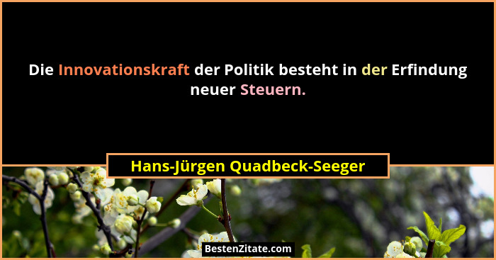 Die Innovationskraft der Politik besteht in der Erfindung neuer Steuern.... - Hans-Jürgen Quadbeck-Seeger