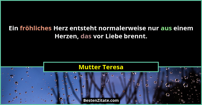 Ein fröhliches Herz entsteht normalerweise nur aus einem Herzen, das vor Liebe brennt.... - Mutter Teresa