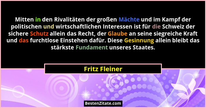 Mitten in den Rivalitäten der großen Mächte und im Kampf der politischen und wirtschaftlichen Interessen ist für die Schweiz der siche... - Fritz Fleiner