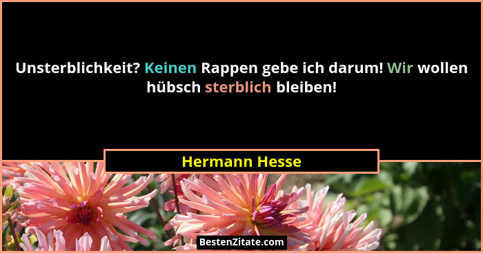 Unsterblichkeit? Keinen Rappen gebe ich darum! Wir wollen hübsch sterblich bleiben!... - Hermann Hesse